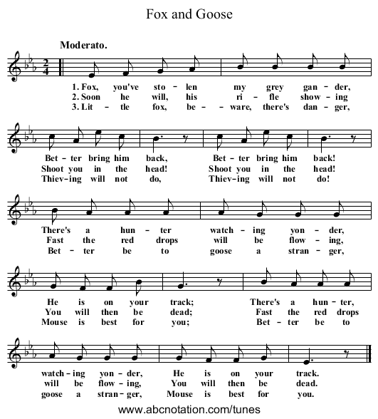 Fox and Goose - staff notation