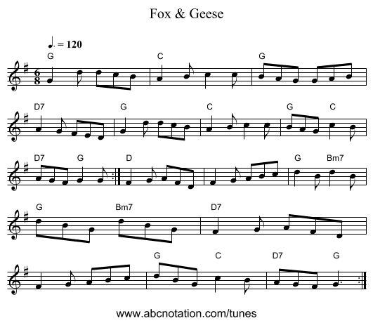 Fox & Geese - staff notation