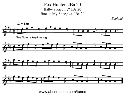 Fox Hunter. JBa.20 - staff notation