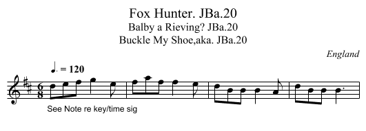 Fox Hunter. JBa.20 - staff notation