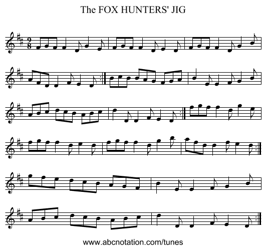 FOX HUNTERS' JIG, The - staff notation