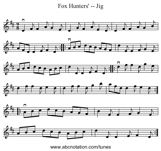 Fox Hunters' -- Jig - staff notation
