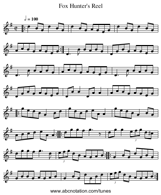 Fox Hunter's Reel - staff notation