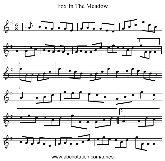 Fox In The Meadow - staff notation