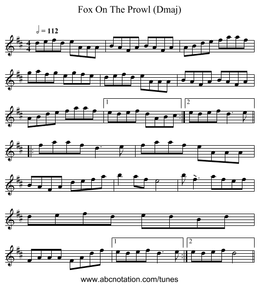 Fox On The Prowl (Dmaj) - staff notation
