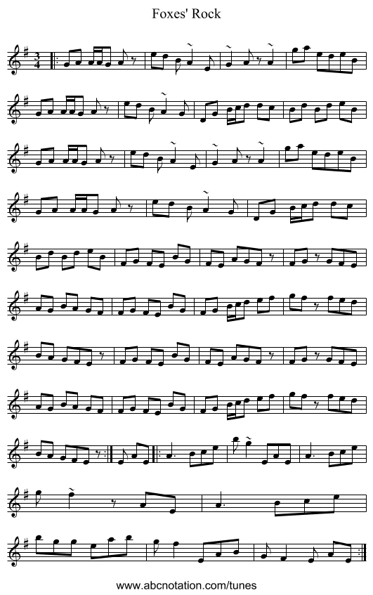 Foxes' Rock - staff notation