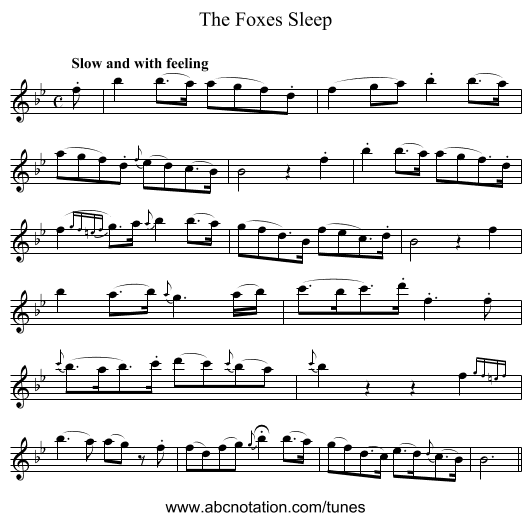 Foxes Sleep, The - staff notation