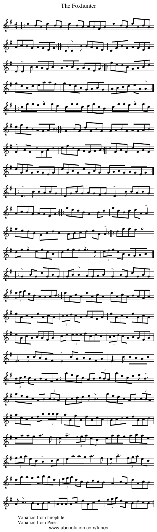 Foxhunter, The - staff notation