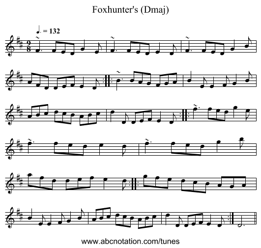 Foxhunter's (Dmaj) - staff notation