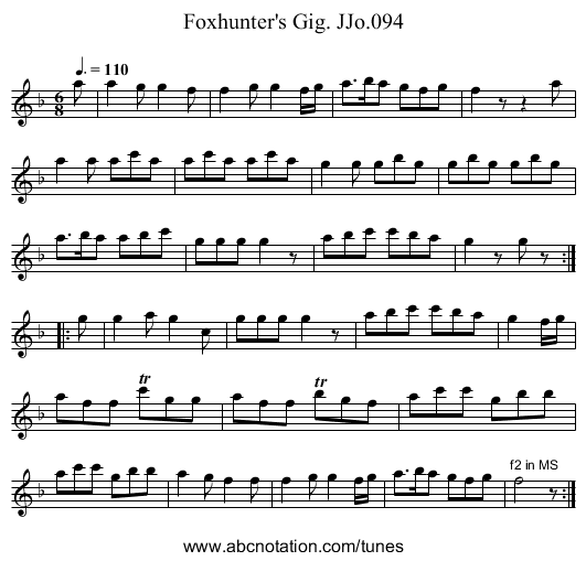 Foxhunter's Gig. JJo.094 - staff notation