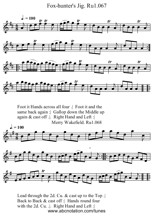 Fox-hunter's Jig. Ru1.067 - staff notation