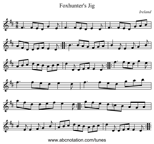 Foxhunter's Jig - staff notation