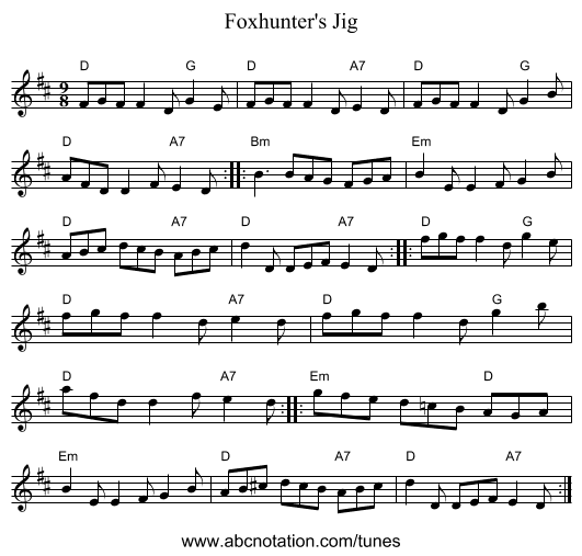 Foxhunter's Jig - staff notation