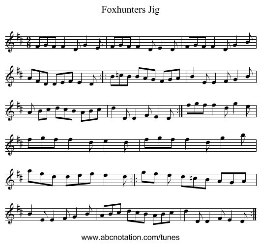 Foxhunters Jig - staff notation