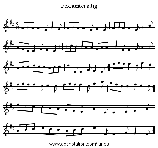 Foxhunter's Jig - staff notation