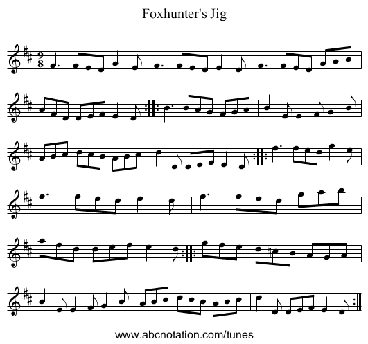 Foxhunter's Jig - staff notation
