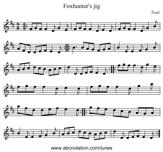 Foxhunter's jig - staff notation