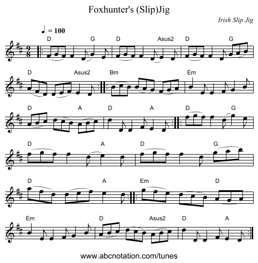 Foxhunter's (Slip)Jig - staff notation