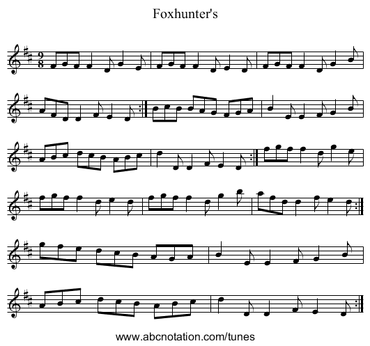 Foxhunter's - staff notation