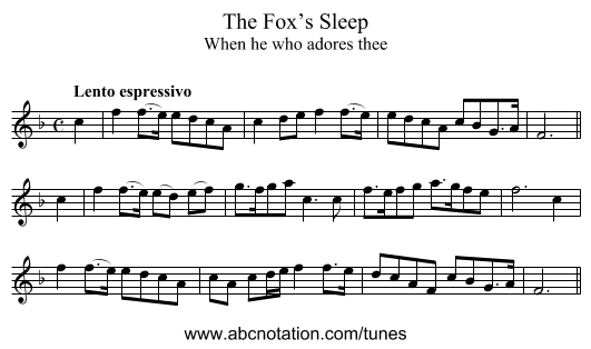 Fox’s Sleep, The - staff notation