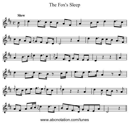 Fox's Sleep, The - staff notation