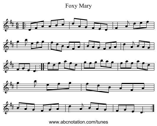 Foxy Mary - staff notation