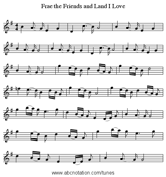 Frae the Friends and Land I Love - staff notation