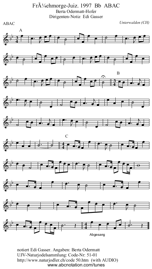 Früehmorge-Juiz. 1997 Bb ABAC - staff notation