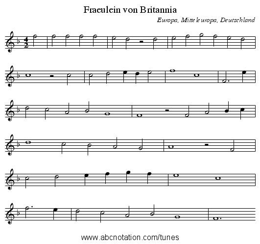 Fraeulein von Britannia - staff notation
