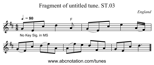 Fragment of untitled tune. ST.03 - staff notation