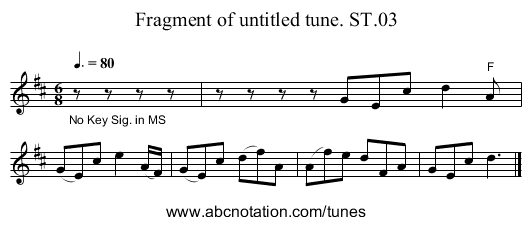 Fragment of untitled tune. ST.03 - staff notation