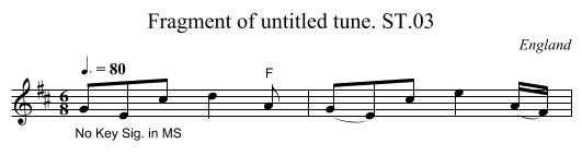 Fragment of untitled tune. ST.03 - staff notation