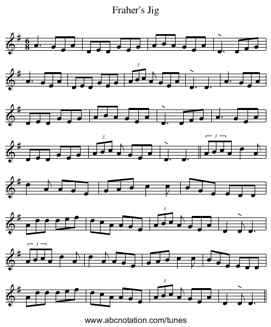 Fraher's Jig - staff notation