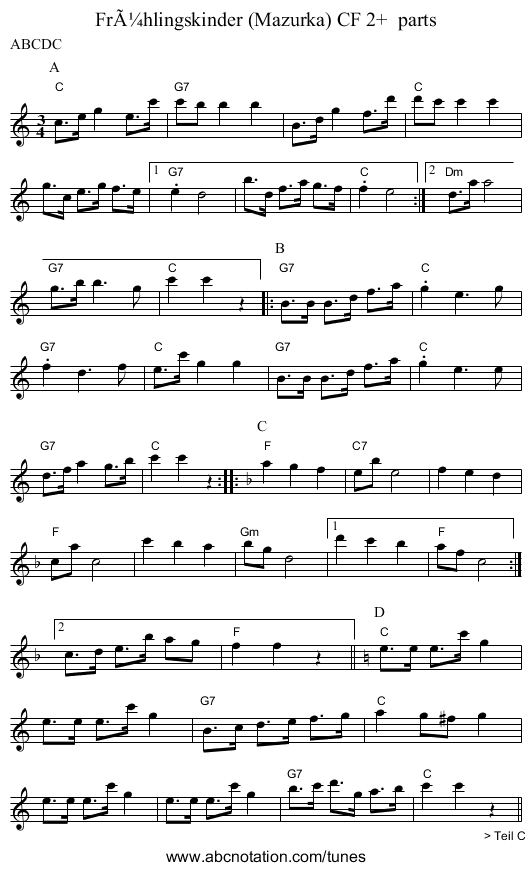 FrÃ¼hlingskinder (Mazurka) CF 2+  parts - staff notation