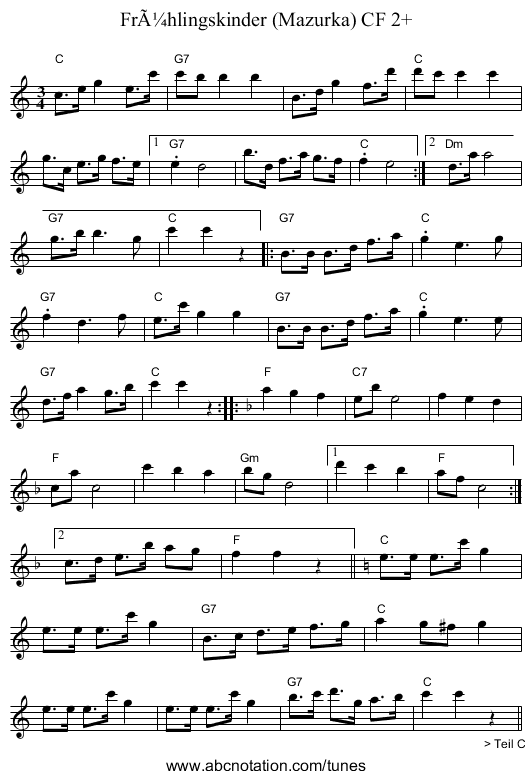 FrÃ¼hlingskinder (Mazurka) CF 2+ - staff notation