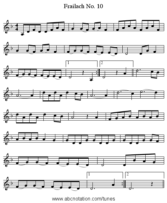 Frailach No. 10 - staff notation