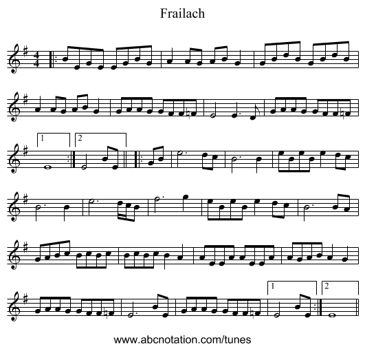 Frailach - staff notation