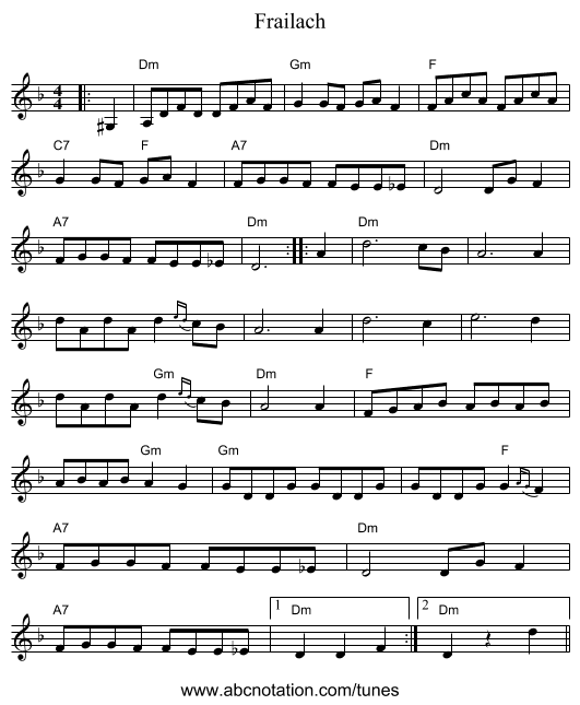 Frailach - staff notation