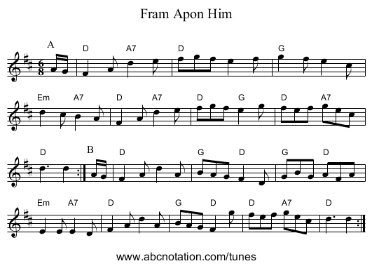 Fram Apon Him - staff notation