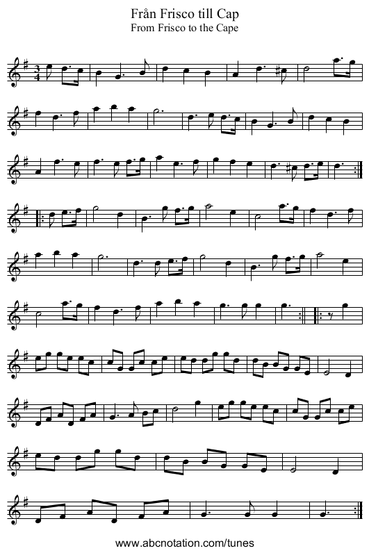Från Frisco till Cap - staff notation