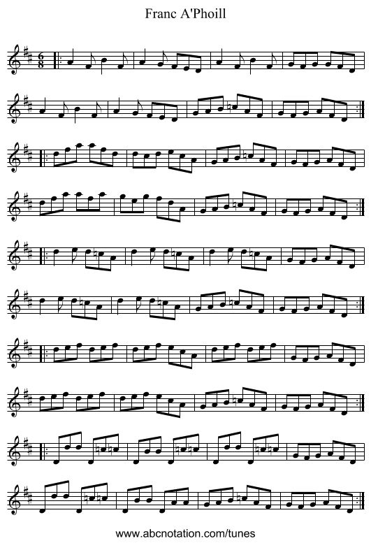 Franc A'Phoill - staff notation