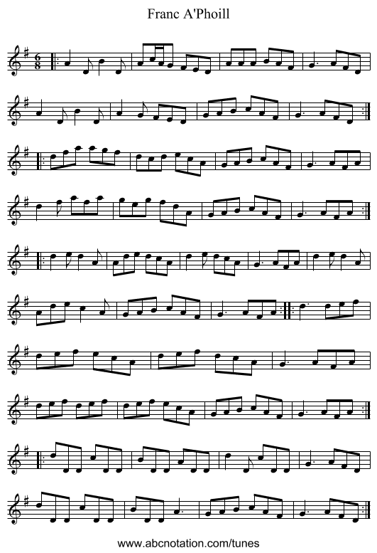Franc A'Phoill - staff notation