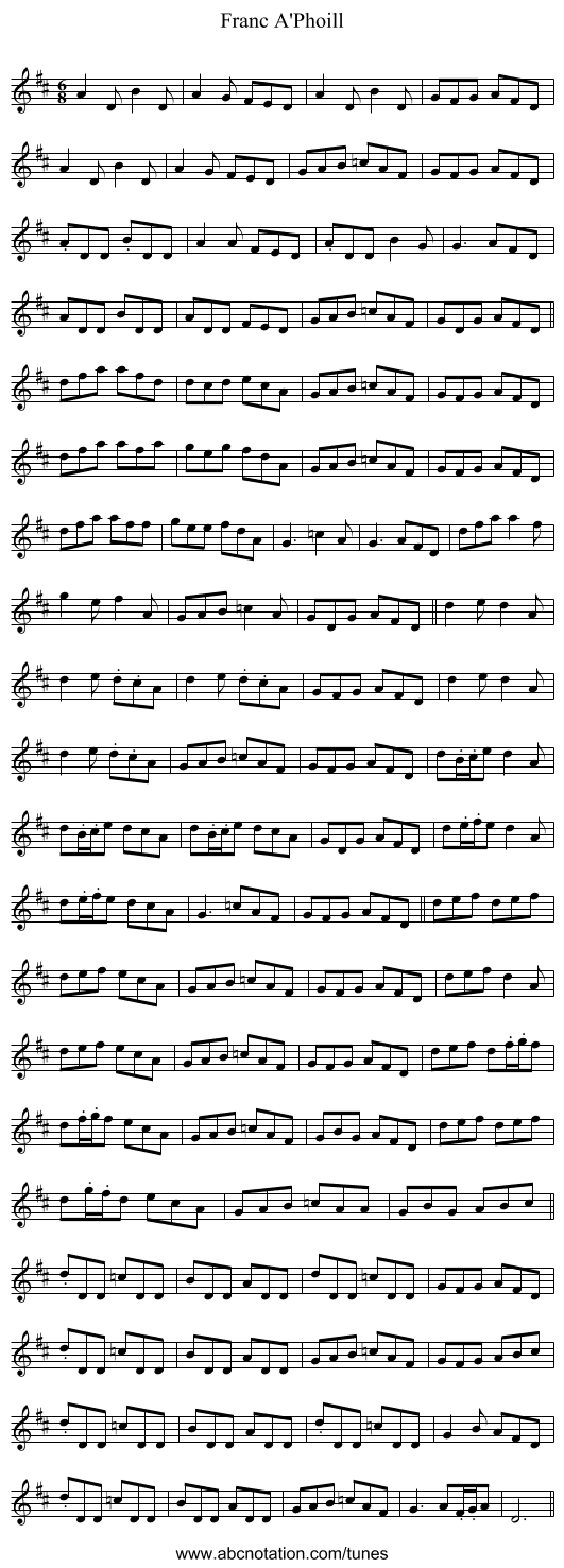 Franc A'Phoill - staff notation