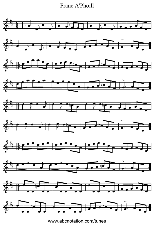 Franc A'Phoill - staff notation