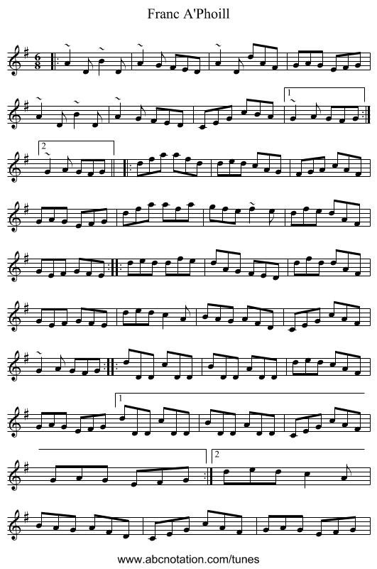 Franc A'Phoill - staff notation