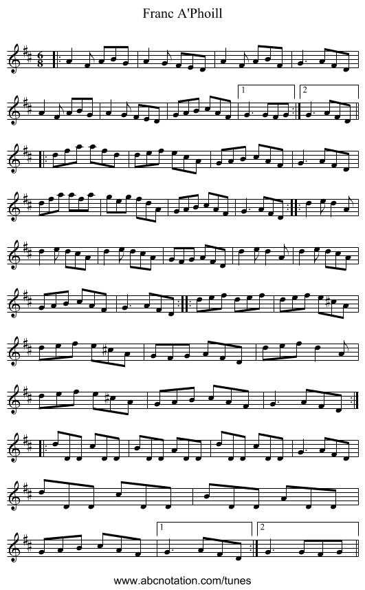 Franc A'Phoill - staff notation