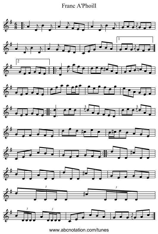 Franc A'Phoill - staff notation