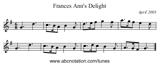 Frances Ann's Delight - staff notation