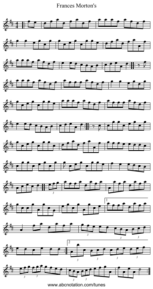 Frances Morton's - staff notation