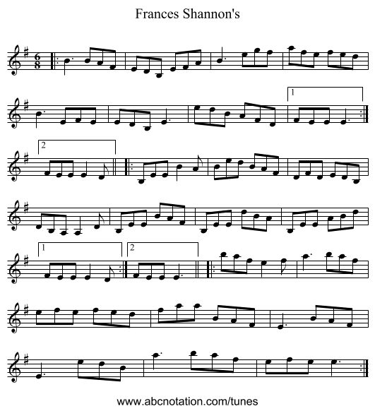 Frances Shannon's - staff notation